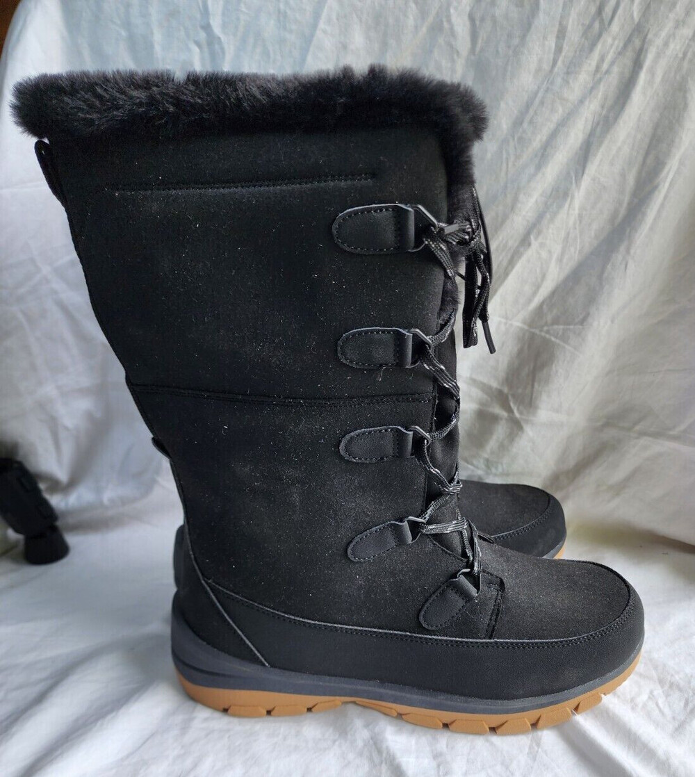 New Women Carla Tall Winter Boots Universal Thread Jet Black Water Proof Size 5 - Picture 2 of 8